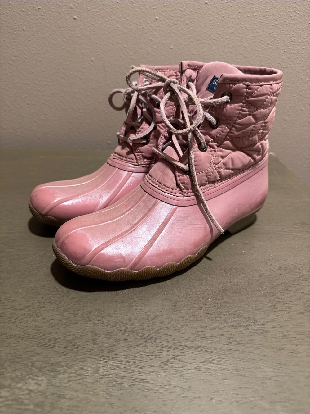 Sperry Quilted Pink Kids Duck Boots with Lace-Up Front size 3